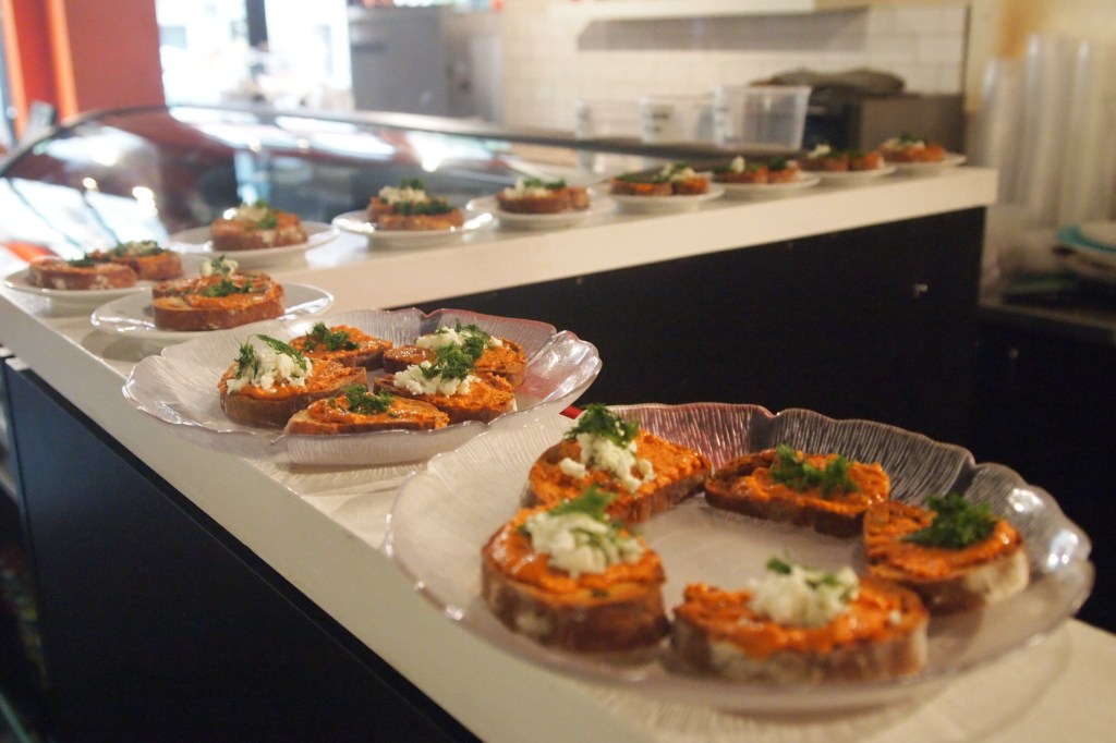 Muhammara covered crotinis! Inspired by the very creamy muhammara of Antakya/Turkey